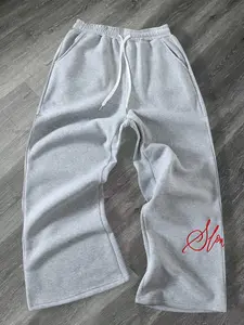 Men's Vintage Wide-Leg Sweatpants, Embroidered Letter Loose Fit Sports Pants, American Streetwear Casual Long Pants