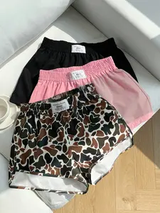 Women's Vintage Camouflage Print and Solid Color Casual Loose Shorts Set, Letter Waistband, Breathable Summer Gym Shorts, Daily Wear, Sport Shorts, Street Casual Shorts