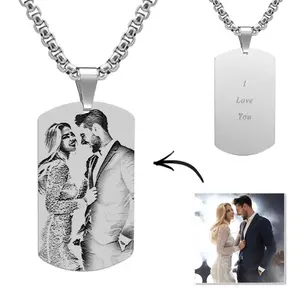 Engraved Black Titanium Steel Photo Tag Necklace