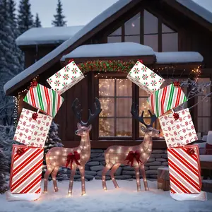 8 Pcs Stackable Christmas Gift Box Decorations, Large Decorative Christmas Stacking Gift Boxes Porch Arch Decor for Xmas Holiday Lawn Yard Garden Home Indoor Outdoor (Candy)