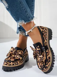 Women's Bowknot Loafers Spring & Fall 2026 New Style, Casual PU Leather Flats, Less Than Ankle Height, PVC Sole