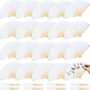 50pcs Pack Paper Hand Fan Bamboo Folding, Handheld Paper Folded for Wedding Party, Home Decoration, Elegant Event Accessories