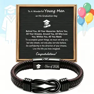 Graduation Gifts for Him, Woven Leather Adjustable Bracelet Class of 2026 High School College Master Graduation Gift for Son, Grandson, Nephew, Brother, Cool Infinity Knot Leather Bracelets for Men Boys