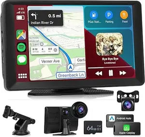 Podofo Portable Wireless Apple Carplay Screen with HD Front & Rear Backup Camera 9" Wireless Android Auto HD Touch Screen ADAS GPS Siri Airplay Android MirrorLink 64G TF Card,Car Play Screen for Car