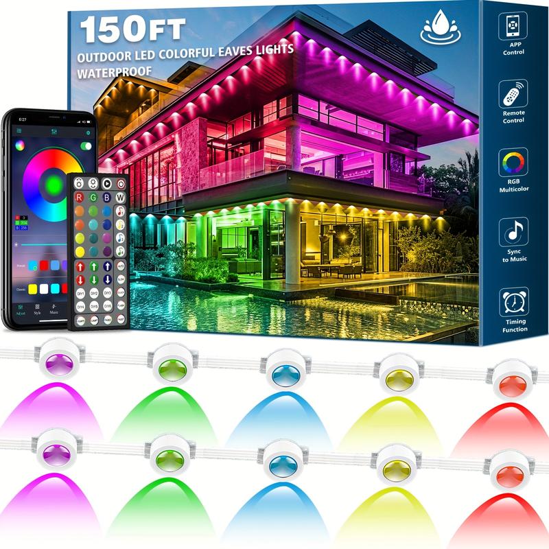 Mutovlin 50-400FT 250 Bulbs IP67 Waterproof RGB Outdoor LED Permanent Light with App & Remote Control for Party Valentine's Day Garden Gift