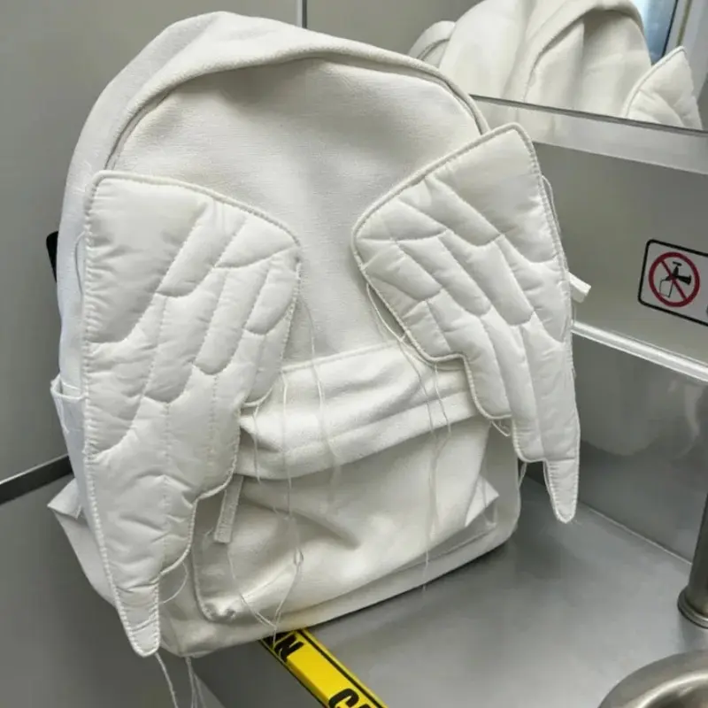 Y2k Style Wing Backpack For Women Japanese Cute Angel Canvas Bag Creative Tassel Solid Color Student Large Capacity Shoulder Bag