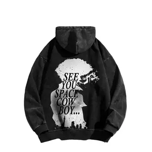 Spike x Cowboy Bebop Anime Double-sided Print Retro Washed Hooded Sweatshirt, Unisex, Loose Fit, Heavyweight Pure Cotton, a must-have for anime fans and enthusiasts.