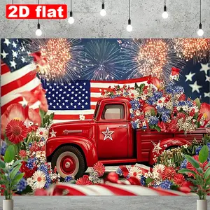 Patriotic American Flag Backdrop Red Truck Photography Background, USA Celebration Tapestry Wall Hanging, Premium Polyester Party Banner For Independence Day, Birthday Party, Anniversary Event Supplies