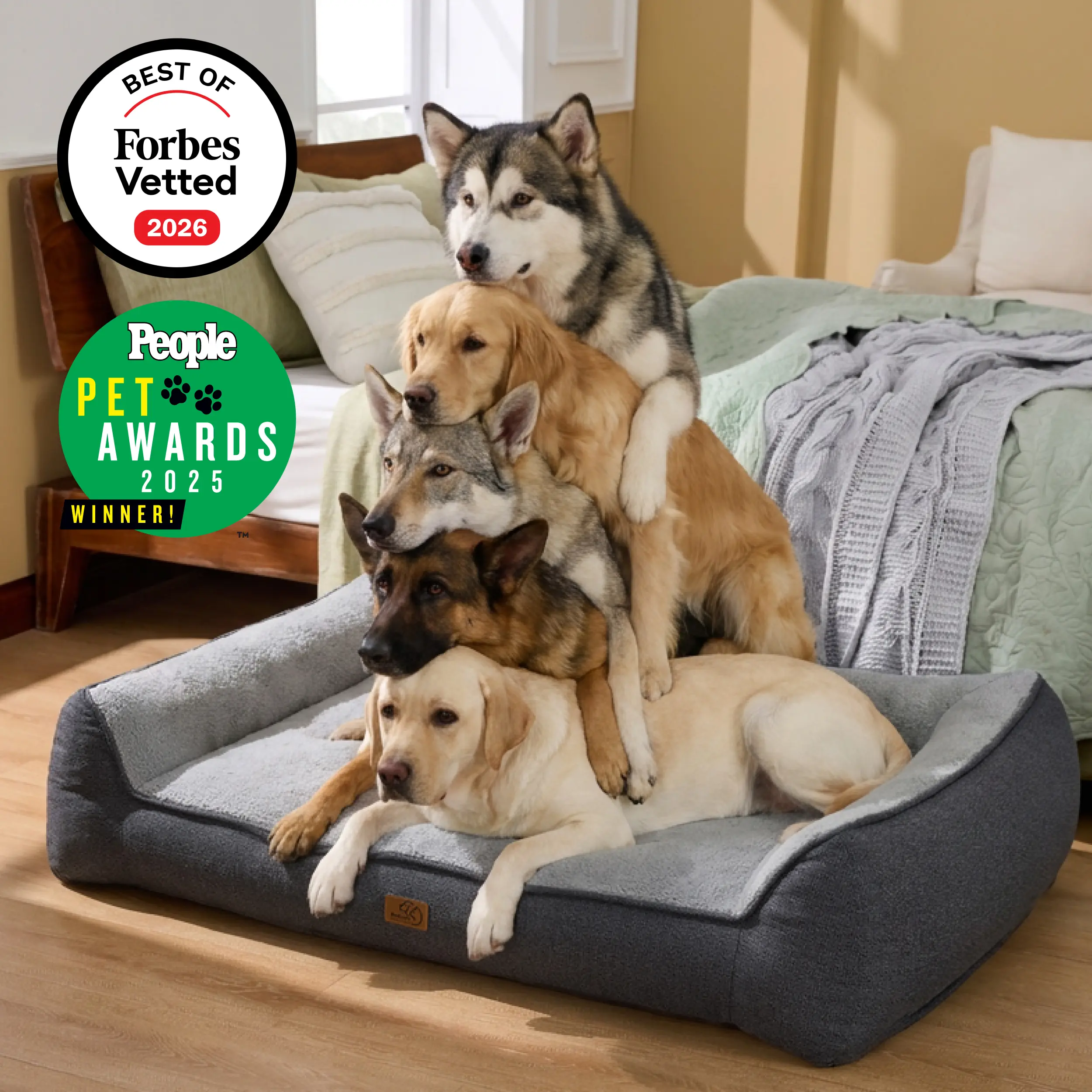 【Big Dog Essentials】Bedsure SupportMax Dog Beds for Large Dogs - Easy Care,Pet Furniture Bed,Premium Supportive Couch for Senior Dogs, Water-resistant Removable Washable Cover, Jumbo Comfy Pet Sofa with Sherpa