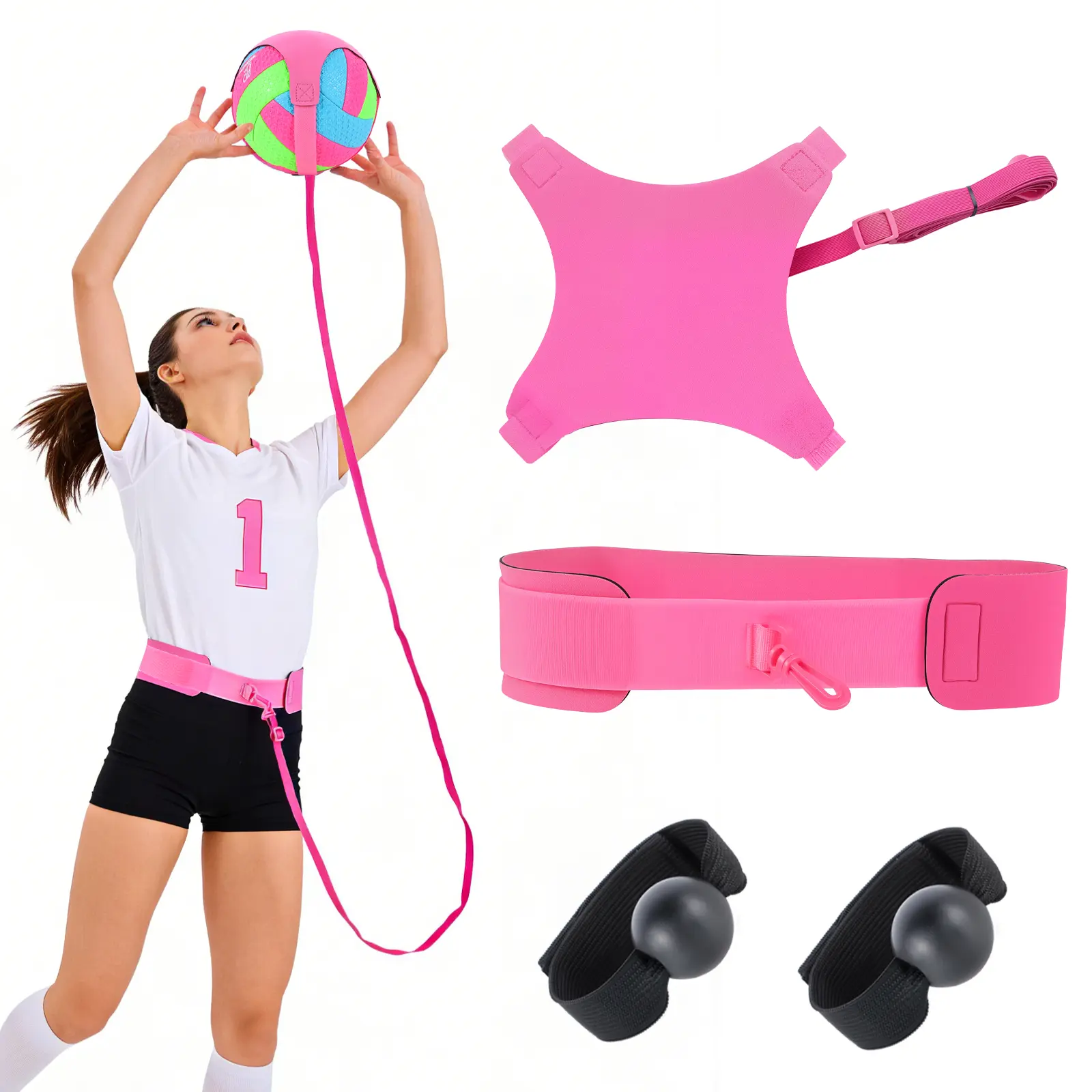 Volleyball Rebound Vest Trainer with Elastic Cord Flexible Band, Adjustable 1-Size-Fit Waistband Volleyball Equipment, No-Ball-Chasing Solo Drill Training Aid for Indoor & Outdoor Use