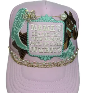 Mamas please let your babies grow up to be cowboys High Crown Trucker soft pink
