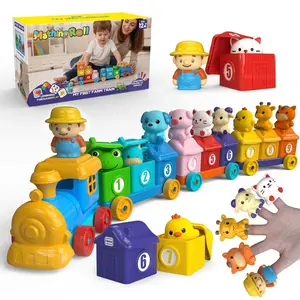 Farm Animal Digital Train Set Finger Puppet, DIY Assemble Block Train, Kids Early Learning Matching Toy, Educational Playset for Children