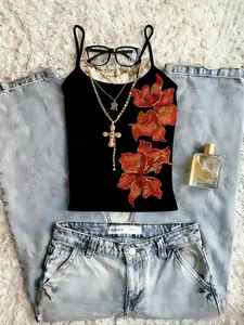 Y2K Hibiscus Print Cami | Slim Fit Spaghetti Strap Top | Evening/Club/Street Style | Lightweight Trendy Vacation/Party Wear Camisole for Women