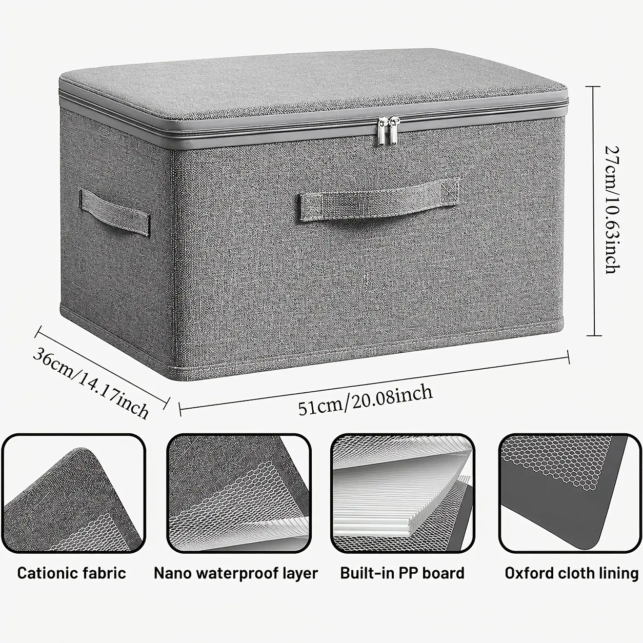 4-Pack XL Cationic Storage Boxes, Foldable Bed Sheet Organizers And Clothes Storage Bins, Fabric Containers with Dual Zippers And 2 Handles for Closet, Bedroom, Wardrobe, And Books, Under-Bed Storage