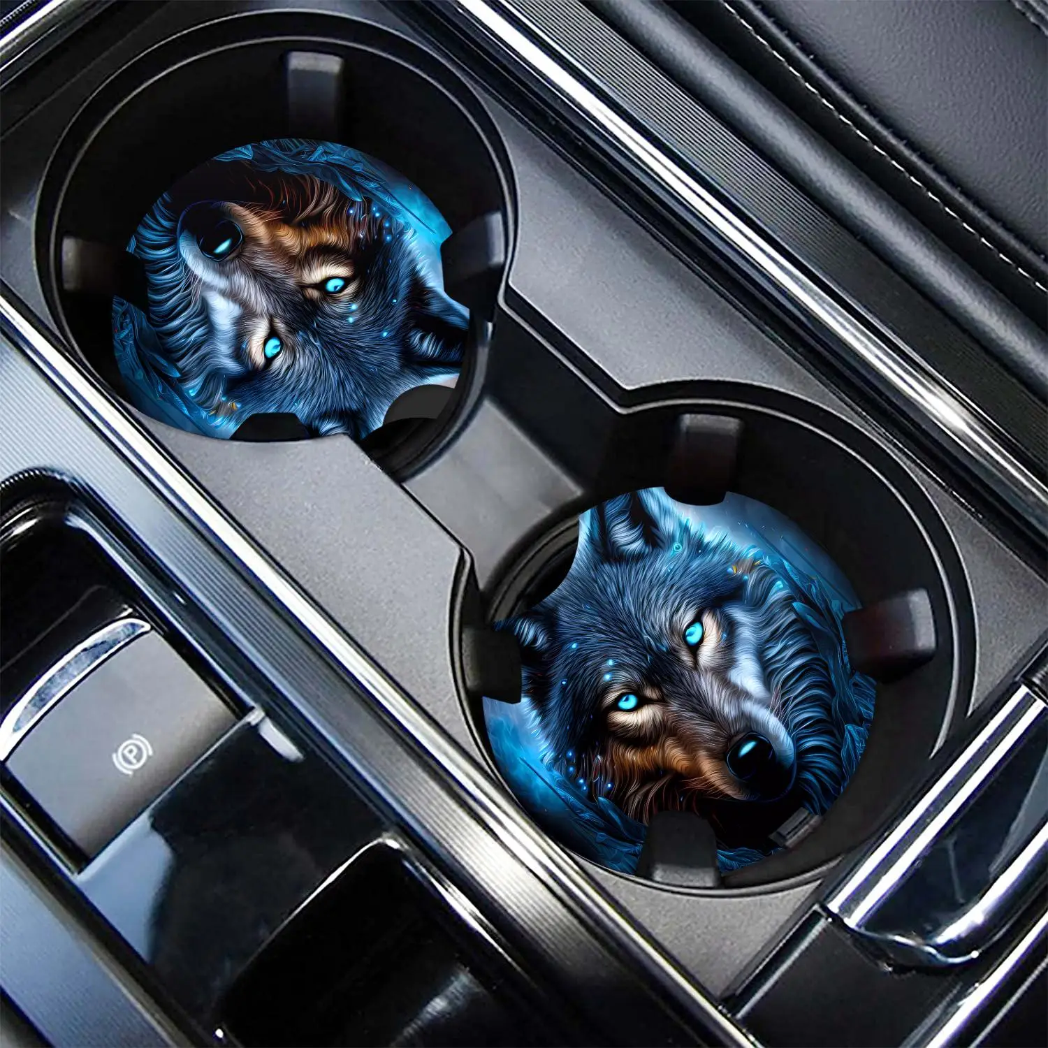 Wolf Pattern Car Cup Holder Coaster, Non-slip Car Cup Holder Pad, Universal Car Interior Decorative Accessories