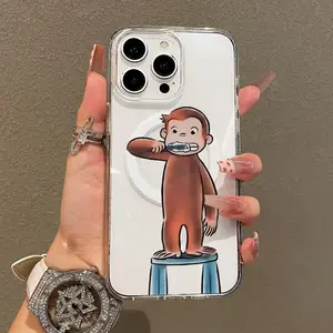 Trendy Magnetic Case for iPhone X/11/12/13/14/15/16/17/ProMax,Samsung,Curious George Brushing Ultra Slim, MagSafe Support, Shockproof |   Playful & Fun Style