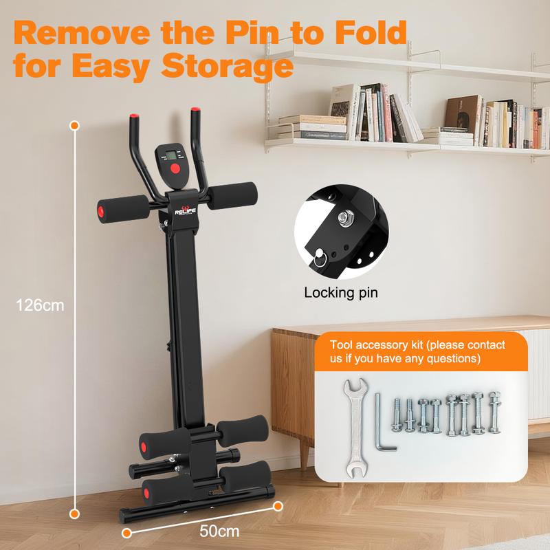 Relife Sports Adjustable Ab Trainer Machine with LCD Monitor, Knee Protection, Foldable Ab Exercise Machine for Arm and Buttocks-Core & Ab Trainer at Home Gym-dealsforyoudays Abdominal Training Equipment
