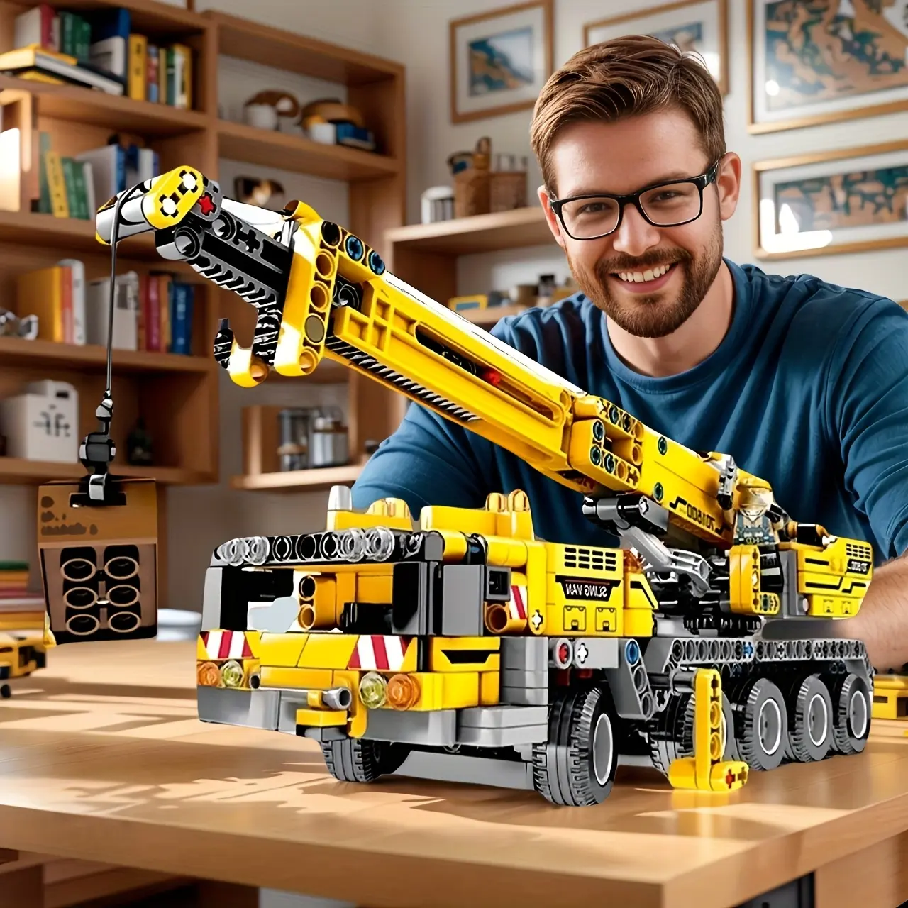 1002-Piece Large Construction Toy Trucks Buildable Model Kit - Reusable Bricks & Parts, Non-Electric Adult Collectibles, Scale Models, Indoor Play Toy with T13 Action Figure
