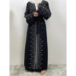 Women's Rhinestone Decor Belted Abaya without Hijab, Modest Long Sleeve Open Front Abaya for Daily Wear, Ladies Islamic Clothing for All Seasons, Modesty Abaya, Loose Abayas