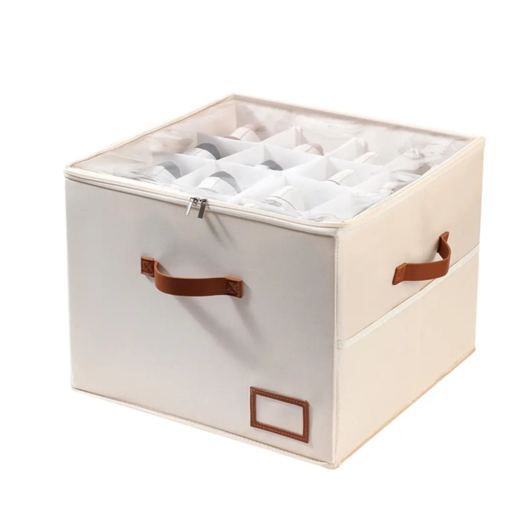 [HortiNest]  4 Pack Shoe Storage Organizer for Closet, Foldable Dustproof Storage Bins with Lids & Handles, Adjustable Compartments, Holds 24-48 Pairs, Space Saving Under Bed Storage, Beige