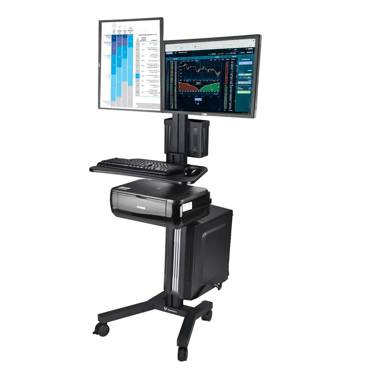 Yescom PC Computer Cart Workstation with Power Strip 2-Monitor