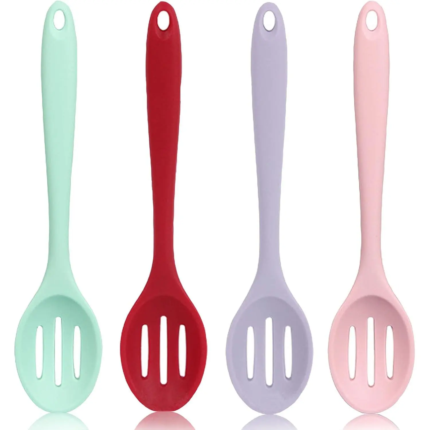 4 PCS Colorful Silicone Serving Spoons - Small Slotted for Straining Oil  Juices &amp;