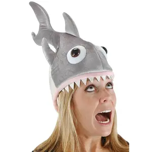 Deluxe Grey Plush Shark Hat