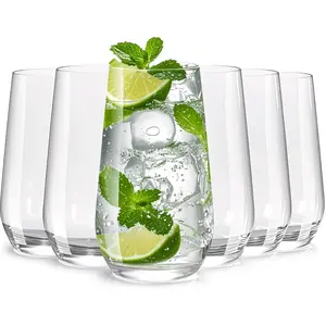 Drinking Glasses Set of 4, 16.4 oz Clear Glass Tumbler, Water Glasses Cup for Beer, Juice, Mojito, Iced Tea, Dishwasher Safe Glassware,Gifts
