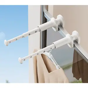 No-Drill Retractable Laundry Clothes Hanger, ABS Durable Telescopic Rod Clothing Storage Rack, 5 - 10 Kg Load Capacity, Suitable for Balconies, Walls