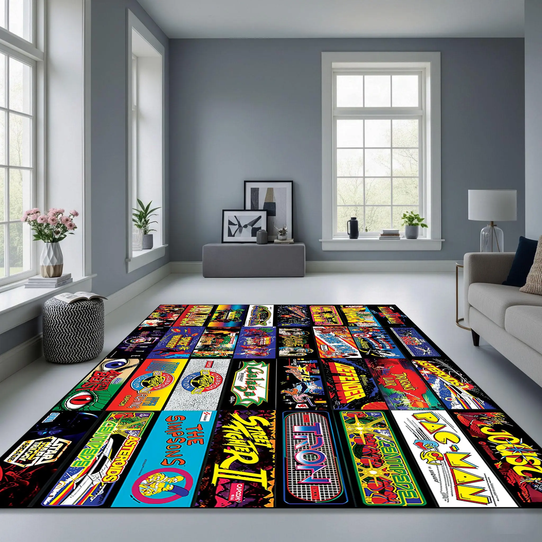 Retro Arcade Game Rug,Retro Game Rug,Arcade Nostalgia, Colorful Gaming Room Decor,Retro Games Rug,Video Game Rug,Gaming Rug,