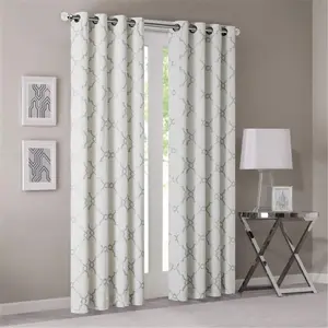 212 MAIN Ivory 63-in Grommet Curtains - Modern Fretwork, Scroll, Geometric Basket Weave Print Household Textile, Room Decor Curtain