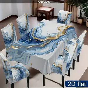 2D Flat, 5/7pcs, Abstract and Blue Swirl Design Picnic Table Cover and Chair Covers, Fashionable and Comfortable, Perfect for Home Parties and Festive Occasions