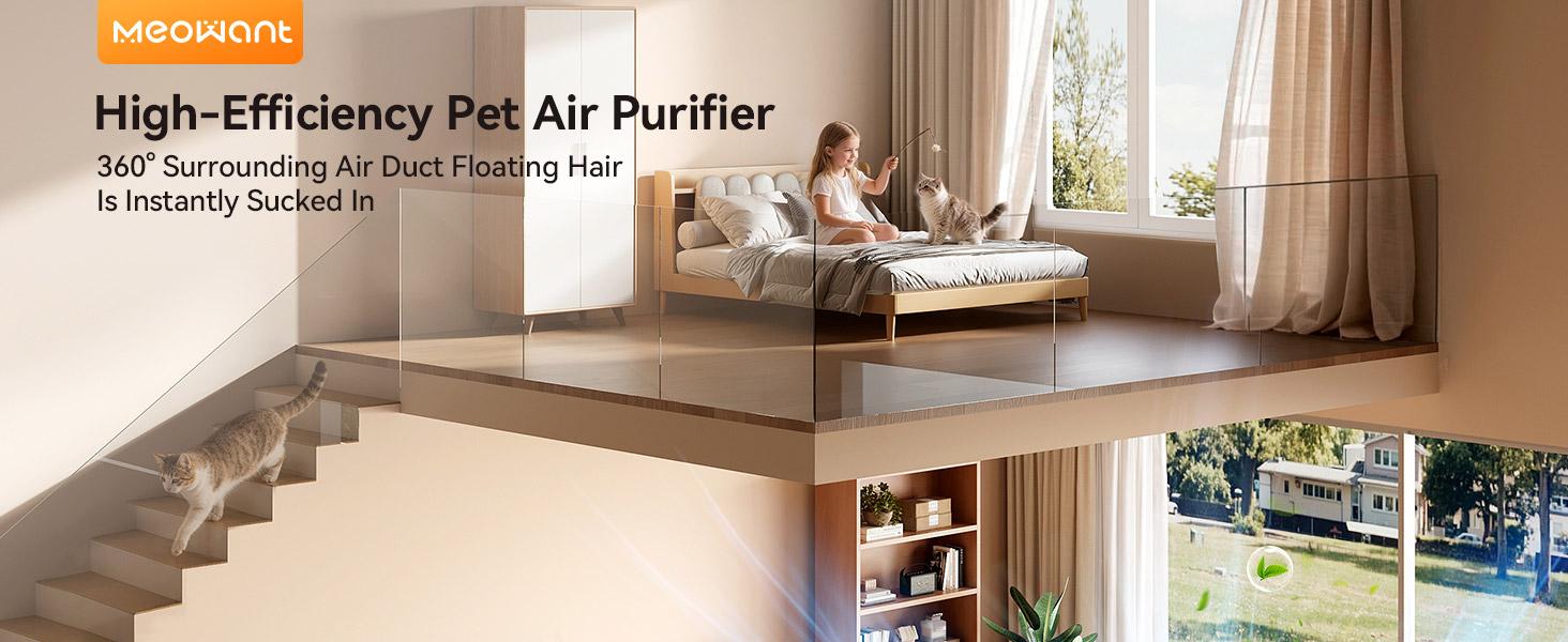 Meowant Air Purifier for Home, Pet Air Purifier 360°Air Intake & Air Outlet for Large Room, 4-in-1 H13 HEPA Filter Up to 3900 Ft² Air Cleaner for Pet Hair Dander Odors with Cat Scratch Board