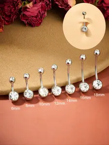 1Pcs Women Belly Button Ring Stainless Steel Cubic Zirconia Body Piercing Jewelry Silver Color Small Size Barbell Options 6-18mm