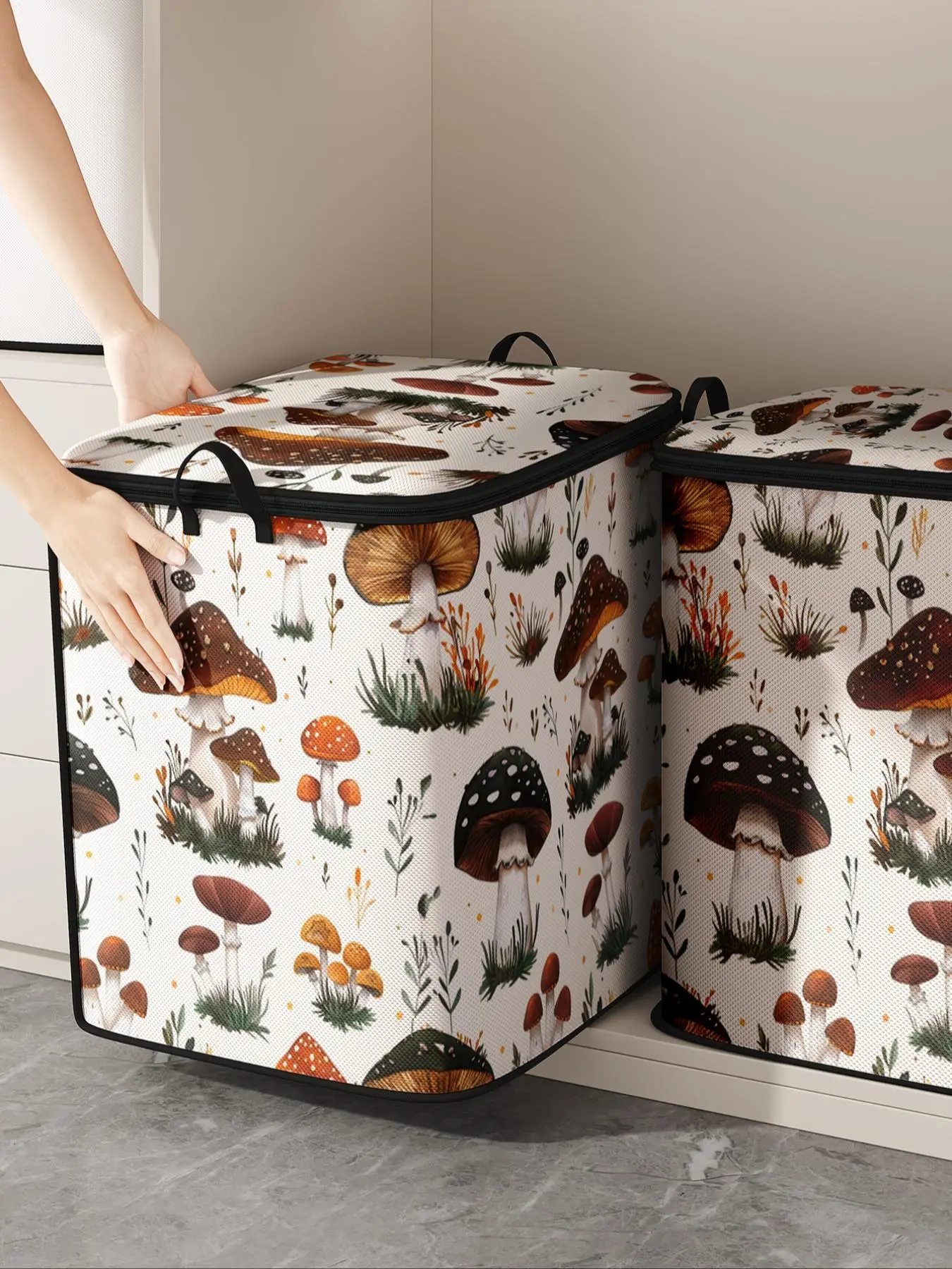 Cartoon Mushroom Pattern Quilt Storage Bag, Cute Mushroom Pattern Travel Organizer, Durable Storage Bag for Home & Travel, Organizational Zipper Storage, Zipper Bag, Storage Pouch, Zipper Pouches