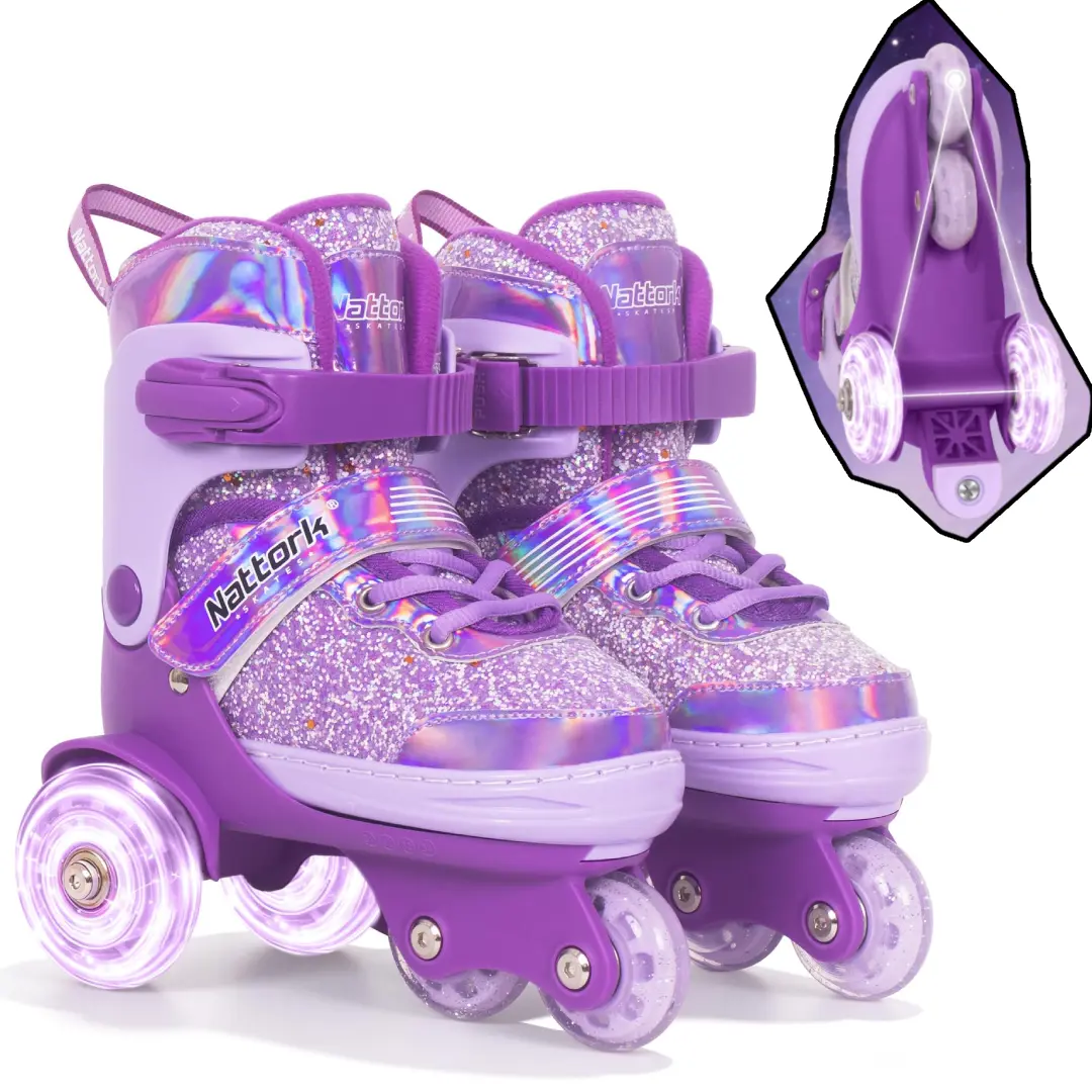 Tri-Wheel Roller Skates for Beginner Kids, 4-Size Adjustable Skates with Triple Lock-Up System for Indoor & Outdoor Play