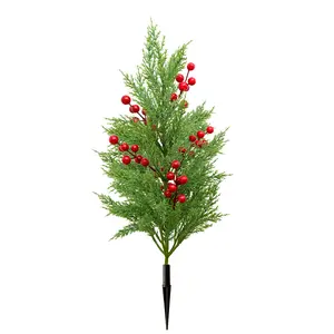21.65 Inch Christmas Tree with Spikes, Artificial Pine Needle Christmas Tree with Berries, Fake Green Bushes, Artificial Tree Potted Plants for Pathway Yard Garden Outdoor Decoration, Christmas Decoration