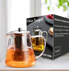 44 Oz/1300ML Glass Teapot Stovetop Borosilicate Clear Tea Kettle 18/8
