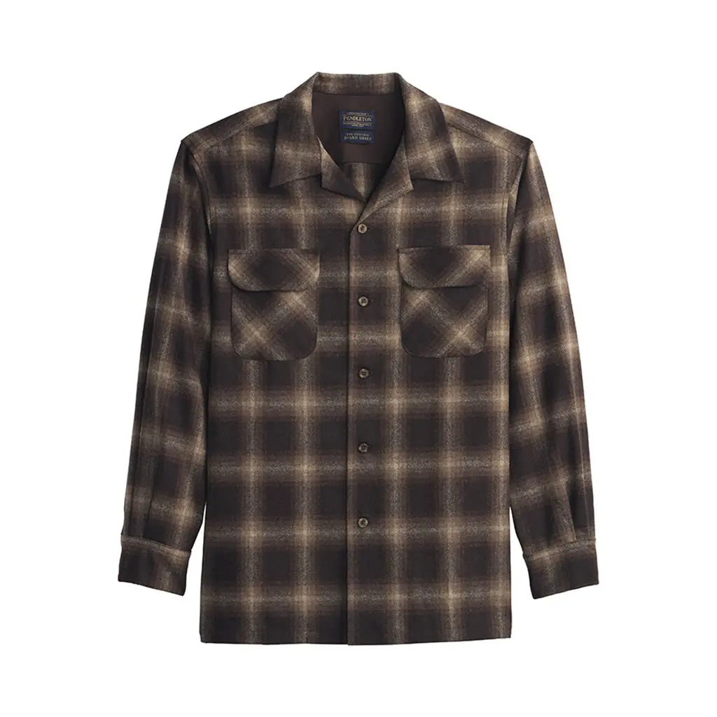 Pendleton Men's Tall Casual Long-Sleeve Wool Board Shirt Tops - Menswear Brown Mix Ombre, Stain-Resistant, Odor-Resistant, Machine Washable (25')