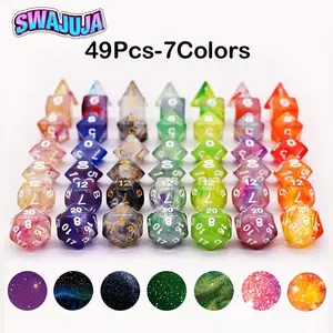 49 Pcs Acrylic Polyhedral Dice Set, 7 Colors, New Mixed Series, Includes D4-D20, Perfect for Dungeons & Dragons and Coc Tabletop Games