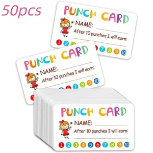 Punch Card, 50pcs/set Colorful Punch Card, Durable Behavior Incentive System for Classroom & Home, Motivational Tool for Teachers and Parents, Word Cards