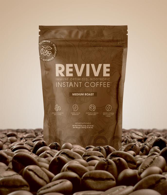 Alovéa REVIVE Coffee - Immune Optimized Nootropic Instant Coffee with Acemannan & Ganoderma - Beverage Supports Mental Focus & Healthy Metabolism
