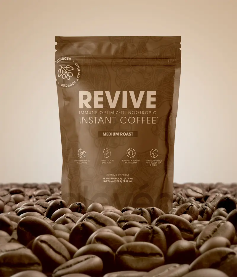 Alovéa REVIVE Coffee - Immune Optimized Nootropic Instant Coffee with Acemannan & Ganoderma - Beverage Supports Mental Focus & Healthy Metabolism