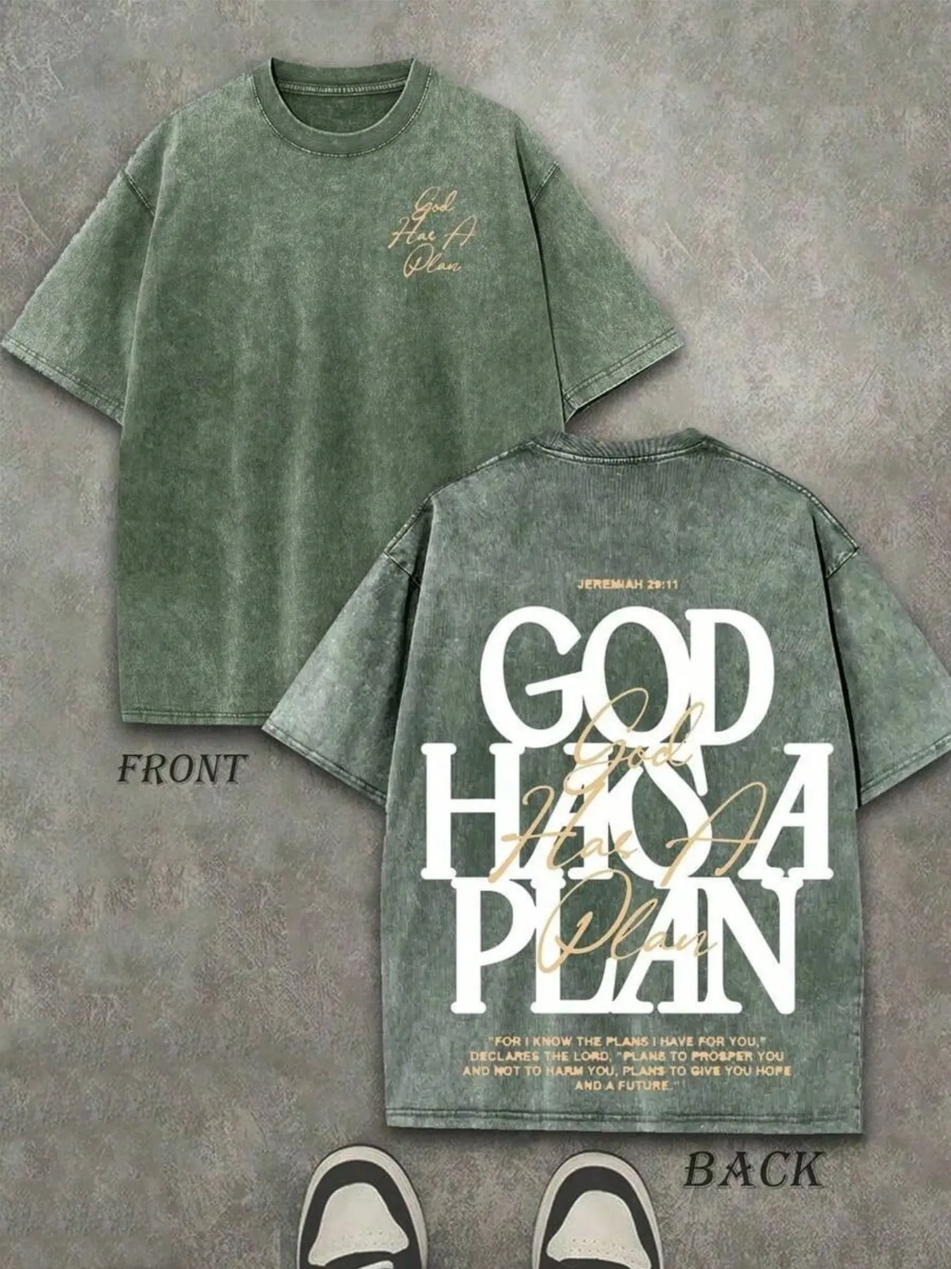 Unisex Washed Vintage "GOD HAS A PLAN" Bible Verse Print Casual Oversized T-Shirt | Y2K Religious Faith High Street American Retro Streetwear Top
