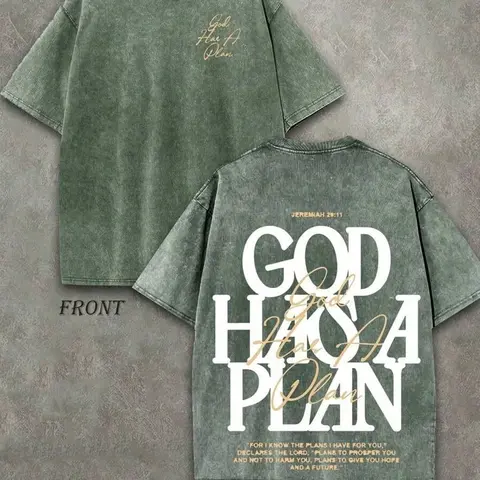 Unisex Washed Vintage Aesthetic "GOD HAS A PLAN" Bible Verse Print Oversized T-Shirt | Y2K Religious Faith High Street American Retro Streetwear Top