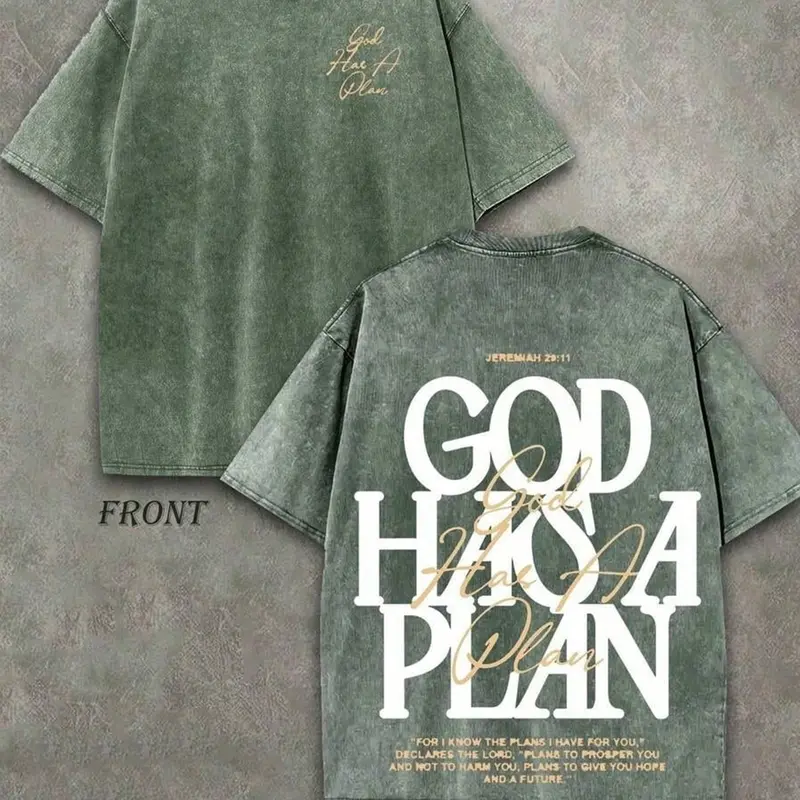 Unisex Washed Vintage Aesthetic "GOD HAS A PLAN" Bible Verse Print Oversized T-Shirt | Y2K Religious Faith High Street American Retro Streetwear Top