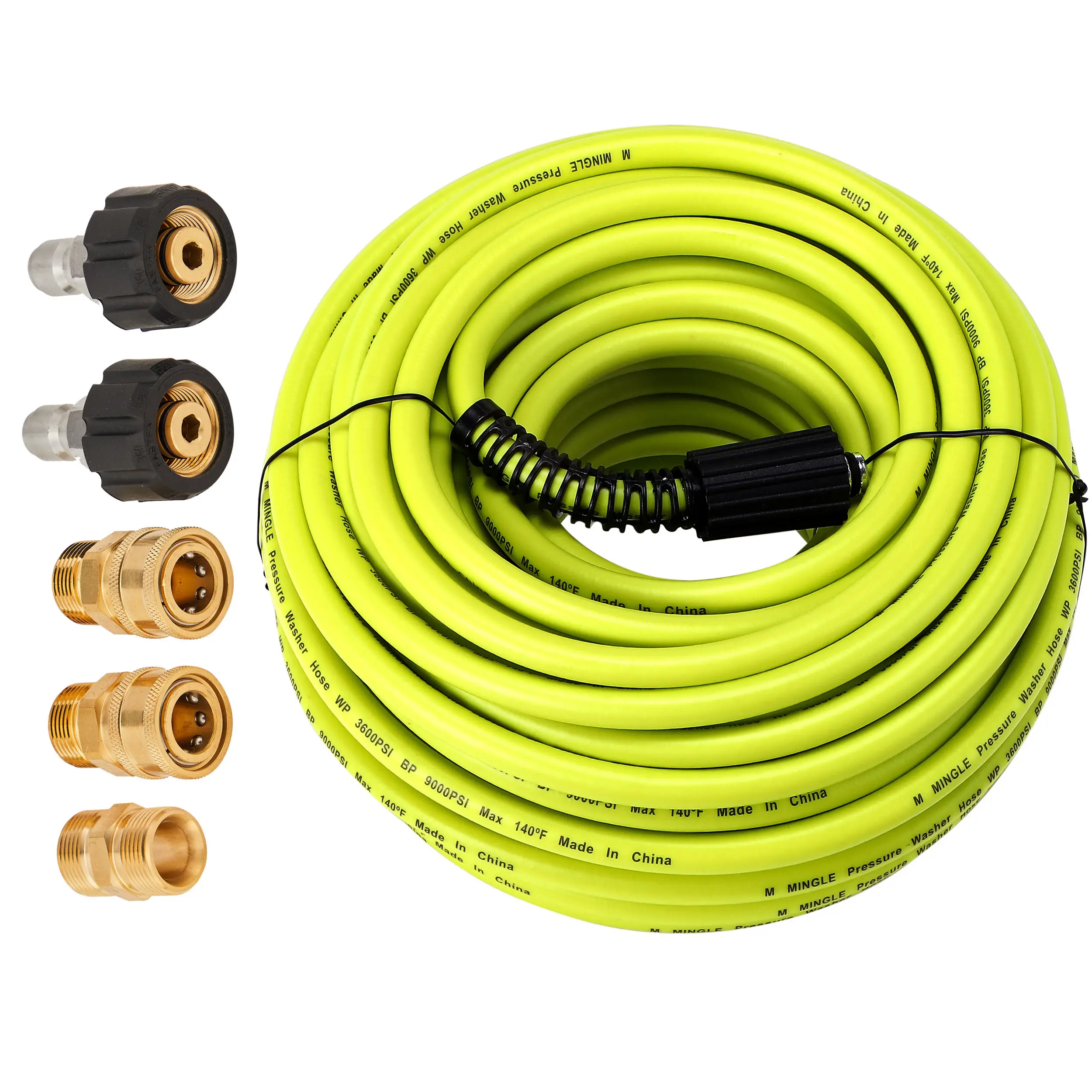 M MINGLE Pressure Washer Hose 100 FT x 1/4" - Replacement Power Wash Hose with Quick Connect Kits - High Pressure Hose with M22 14mm Fittings - 3600PS