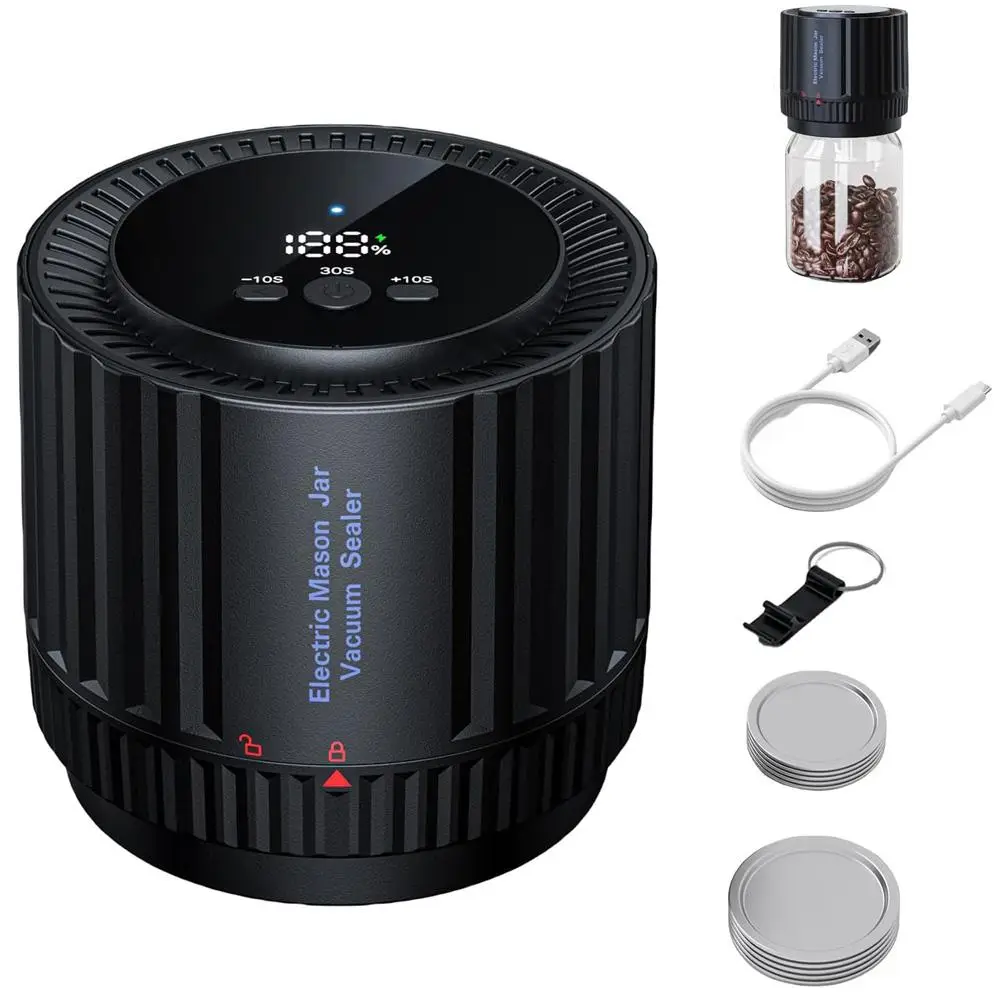 Electric Mason Jar Vacuum Sealer, 1 Set USB Rechargeable Household Cordless Vacuum Sealer Kit, Jar Sealing Machine Set with Lids for Home Kitchen Food