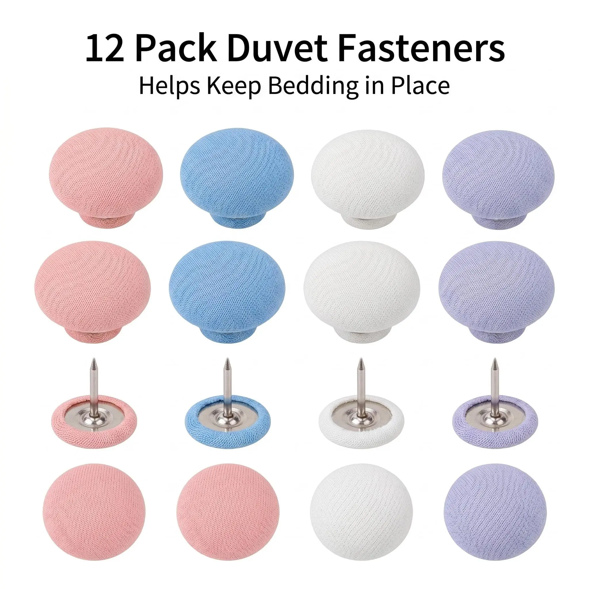12 Pack Bed Sheet Fasteners, No-Pin Duvet Clips, Anti-Slip Comforter Holders for Quilt Covers, Blankets and Bedding