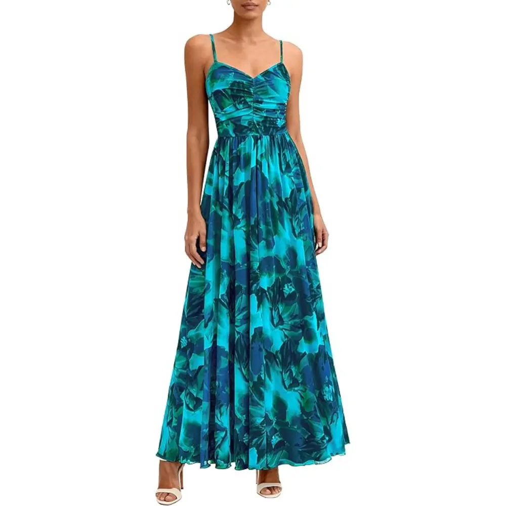 PrettyGarden Women's Floral Maxi Dress Summer Outfits Spaghetti Strap Flowy Long Sundress Beach Vacation Boho Dresses